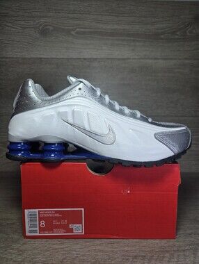 Nike Shox R4 Shoes Mens 8 / Womens 9.5 White Royal Blue Silver HQ1988-102 NEW